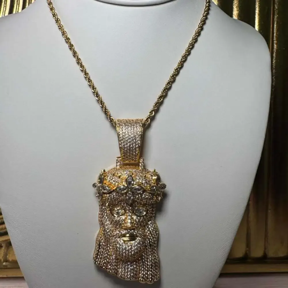 Gold Jesus Clover Pendant Necklace 897 F